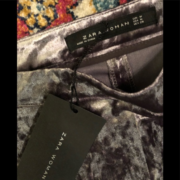 NWT Zara Silver Crush velvet wide leg flare pants - Picture 6 of 7